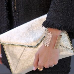Rebecca Minkoff Metallic Gold Leather Leo Clutch